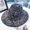Chapeau femme automne et hiver mode strass élégant chapeau jazz rétro britannique polyvalent chapeau haut en laine incrusté de diamants tendance
