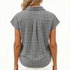 Women's Casual Loose Button Short Sleeve Plaid Shirt Top