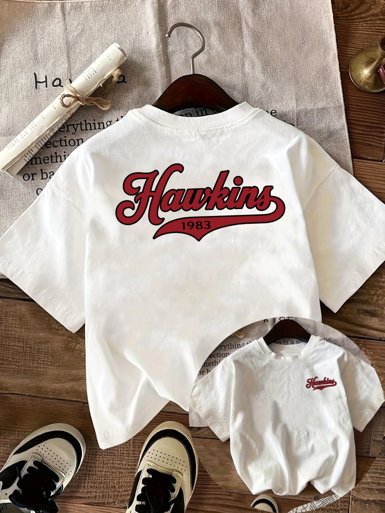 Men s Hawkins 1983 Logo Short-Sleeve Blouse- Hawkins Branding Print Round Neck Casual T-Shirt XL