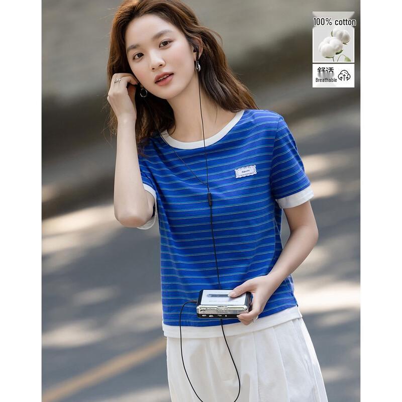 Women s Retro Striped Cotton T-Shirt S