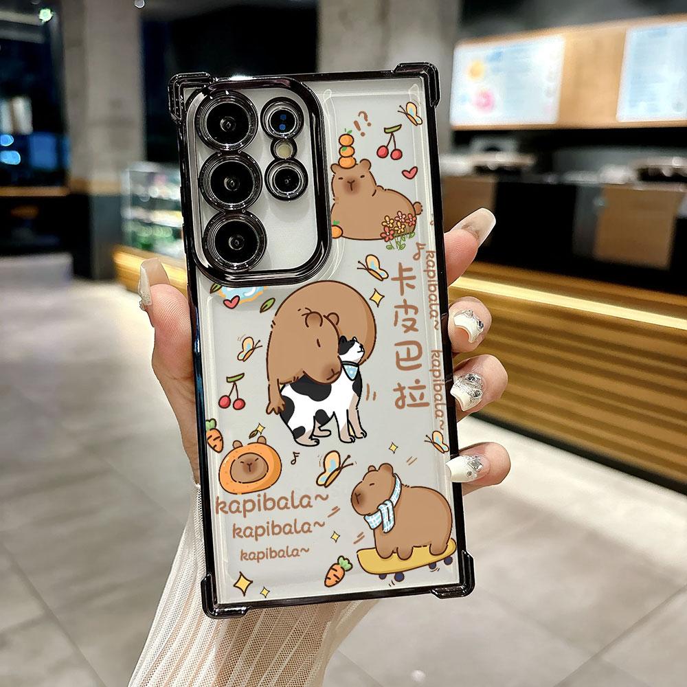 Cute Little Capybara Funda For Samsung S26 Ultra Phone Case For Galaxy S25 FE S26 S24 S23 S22 S21 Ultra S20 Plus 5G Clear Cover