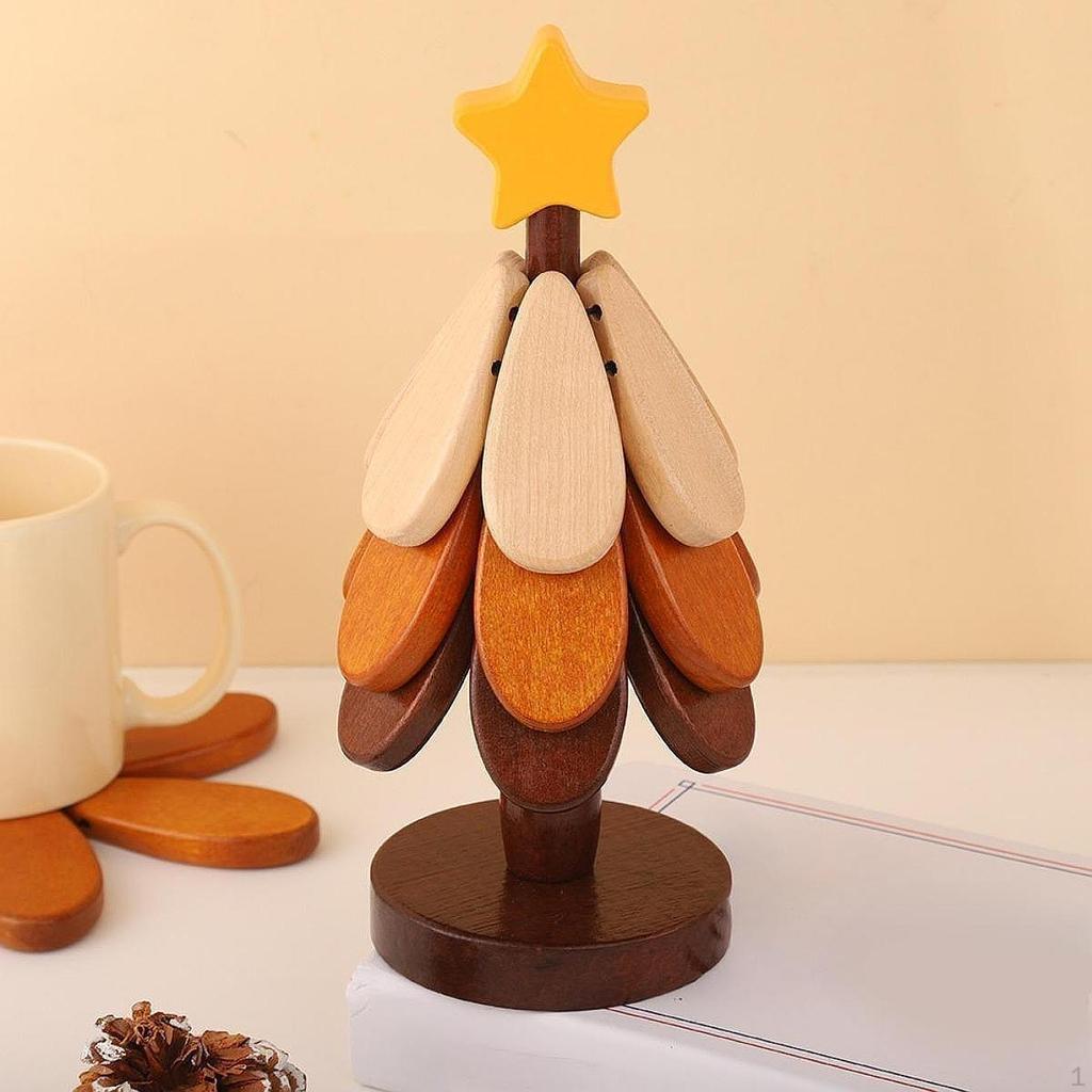 Wooden Tree Trivets Plate Mats Decoration Pot Holders Wood Christmas Coaster Set for