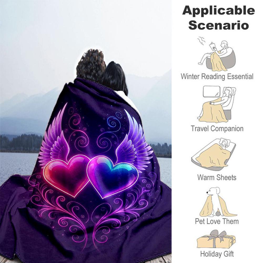 1pc Hearts Wings Outdoor Flannel Blanket Soft Warm All-Season Throw for Sofa Bed Car Camping Office, Cozy Gift Idea1319S