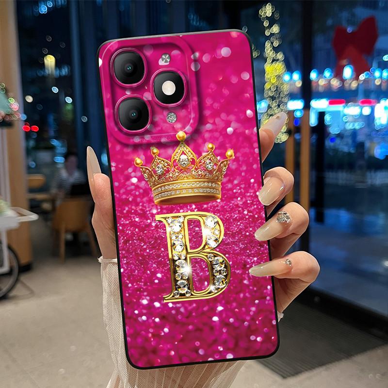 

Phone Case For Itel A90 Bright Color and Attractive Crown Initial Letter Pattern Soft Silicone Shockproof Black Couple Casing Itel A90