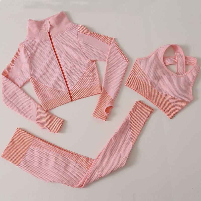 Women's Seamless High Waist 3-Piece Fitness Set – Breathable Yoga & Running Sportswear