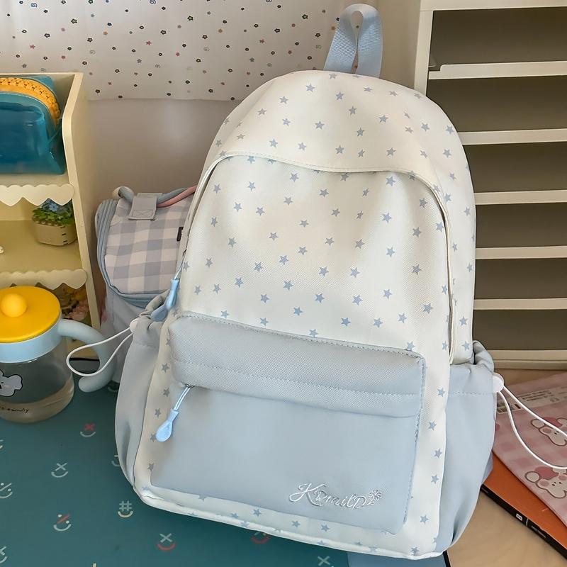 Women Star Print Nylon Backpack Cute School Bag Travel Daypack for Girls