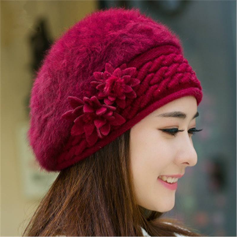 

Осенне-зимние шапки из меха кролика для женщин, модные трендовые береты, зимние бархатные утолщенные теплые вязаные шапки из пряжи One Size