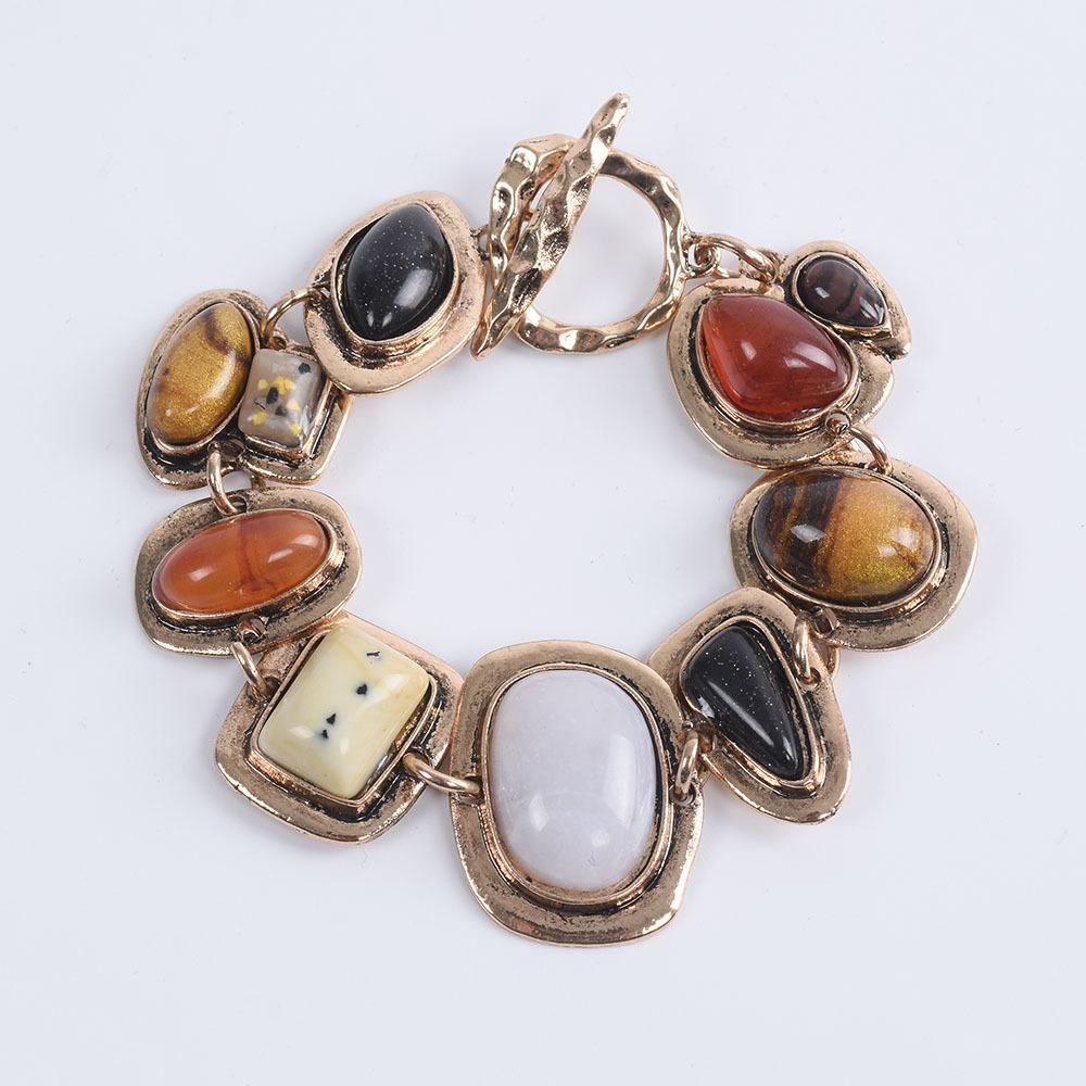 Personality Geometry Colored Metal Stone Bracelets Women Fashion Golden Hollow Link Charm Bracelets Party Jewerly Gifts