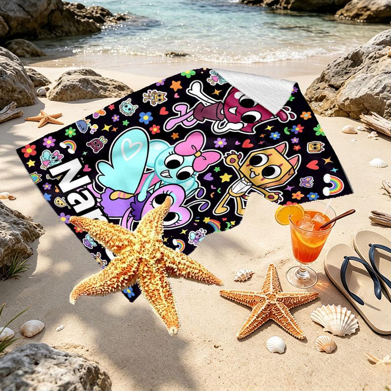 Custom Name Personalized Dandy's World Print Beach Towel, for Trip Camping Beach Party Home Decor, Birthday Gift for Family & Friends