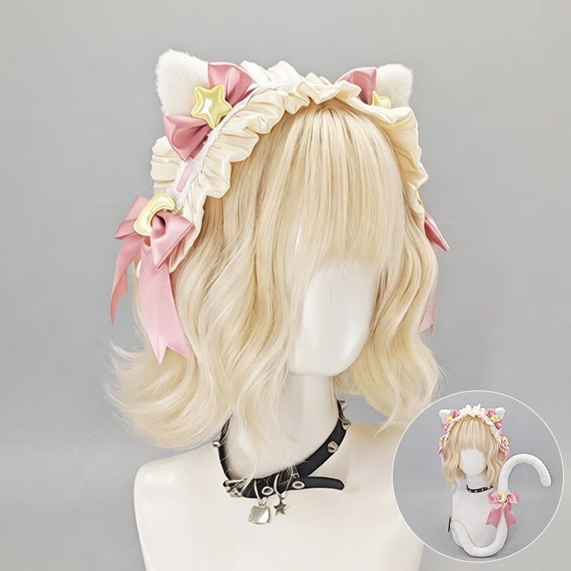 Fluffy Cat Ear Headband Cosplay Anime Convention Y2K Kawaii Lolita Hair Accessory Plush Hairband