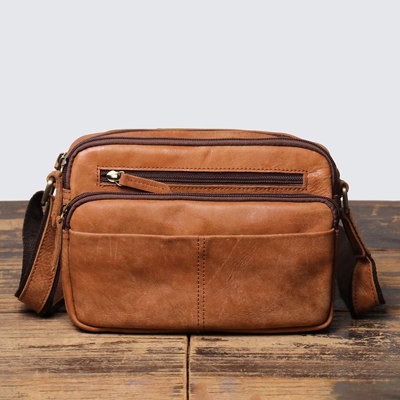 

European American Retro Men s Bag Genuine Leather Shoulder Frosted Crossbody Backpack Cowhide IPad Versatile Small Square