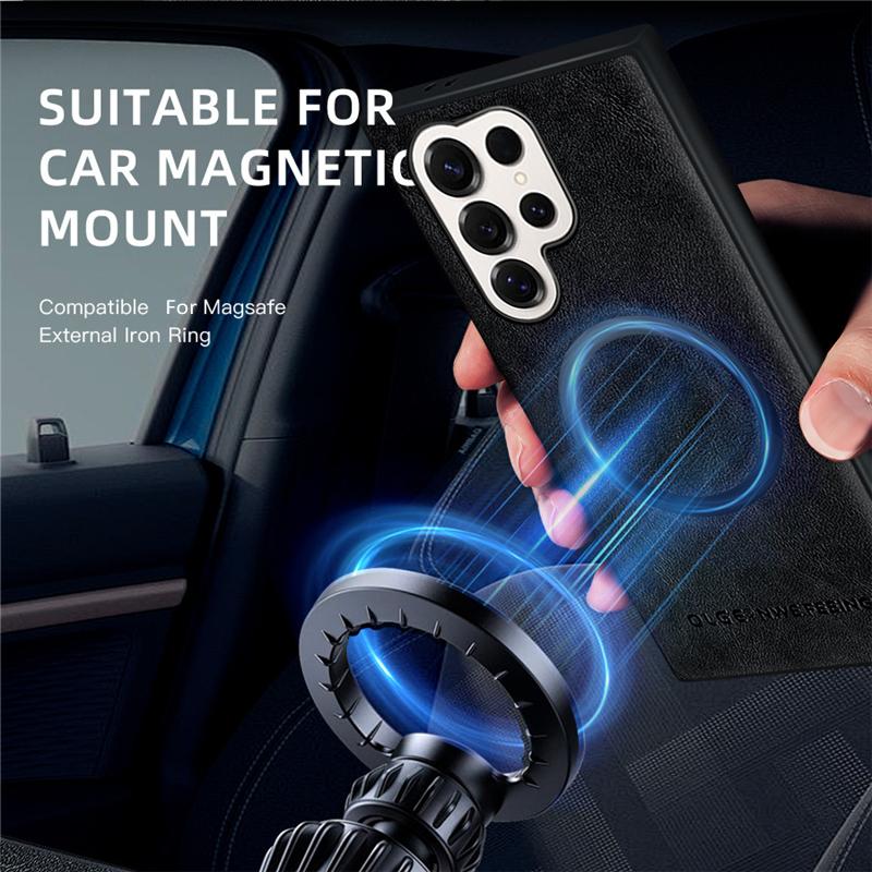 Leather Magnetic Phone Case For Samsung Galaxy S25 S24 S23 S22 S21 S20 Ultra Plus FE For Magsafe Wireless Charging Cover Fundas
