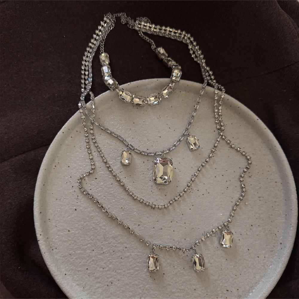 Multilayer Back Body Chain Tassels Shine Rhinestone Necklace Shoulder Chain Necklace Wedding