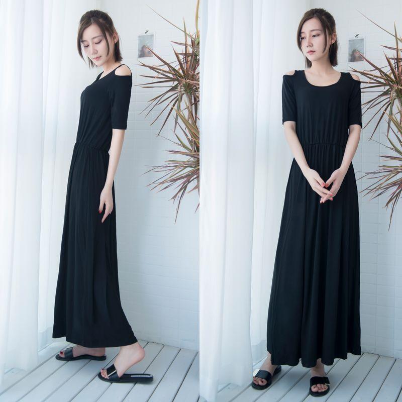 

Modal European and American Style Slim-Fit Half-Length Sleeve Small Size Dress Black Modal XXL