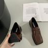 2025 autumn British small leather shoes women's new Korean version retro square head student one pedal loafers women's thick heel