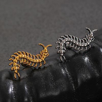 Stainless Steel Centipede Earring Punk Cartilage Spiral Waterproof Stud Earring Not Fading Hypoallergenic Piercing Jewelry