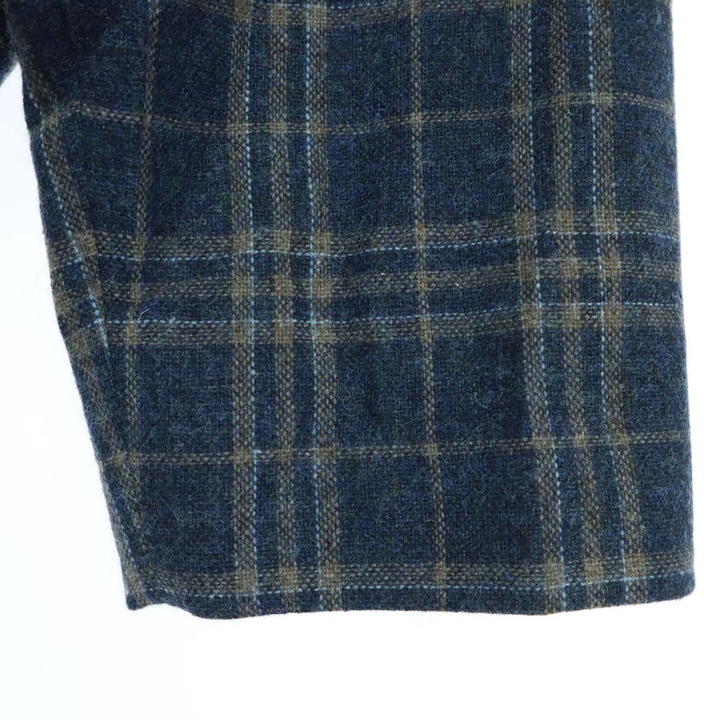 MidiUmi Wool Blend Check Pattern Long Sleeve Long Coat Navy Women Used