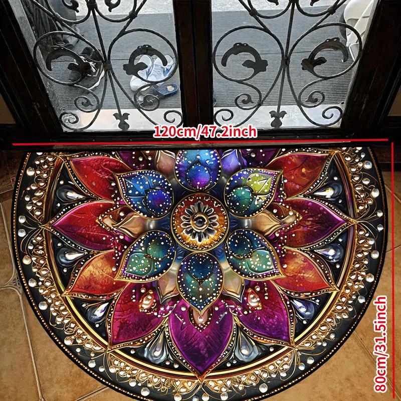 1Pcs Flower Pattern Semi Circle Welcome Doormat Non-Slip for Outdoor Patio Porch Kitchen Bathroom Entryway Floor Mat