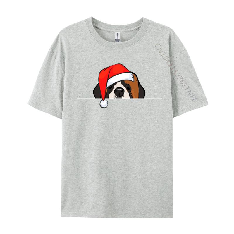 St. Bernard Dog Christmas T-Shirts Manga T Shirt Graphic Men Tops Tees Santa Hat T-Shirts Christmas T-Shirt Cotton