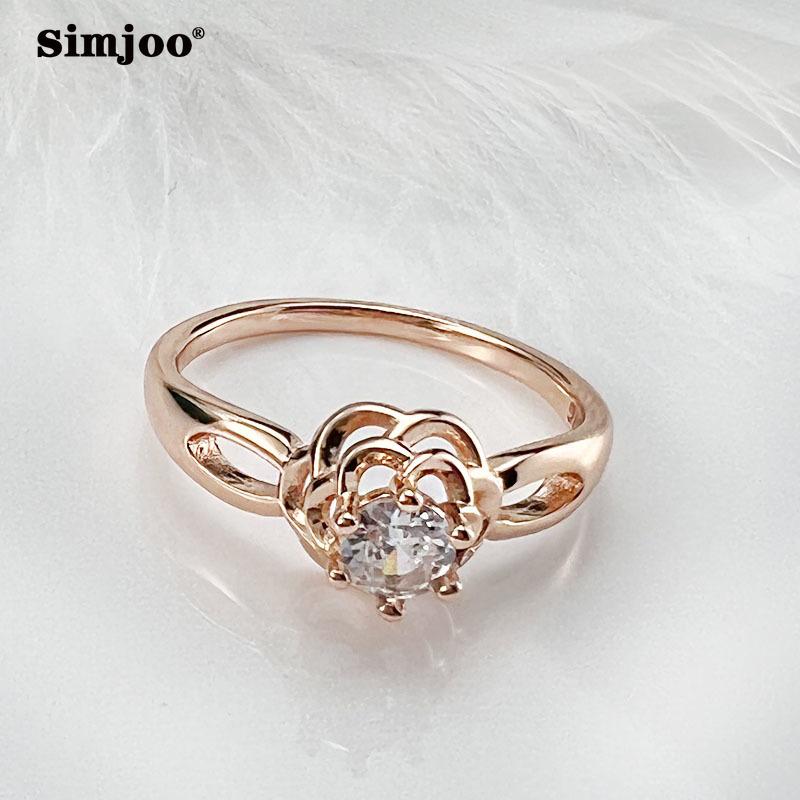 SIMJOO Damen-Ring aus Roségold, Zirkonium-Rosenring, modisches Glamour-Armband