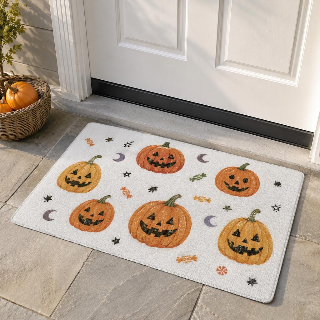 Personalized Doormat Halloween Vintage Gothic Pumpkin Welcome Mat With Moon Autumn Leaves Non‑Slip Entrance Rug Indoor Outdoor