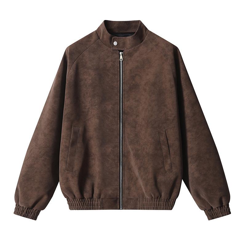 Leather jacket men's new trendy casual jacket trendy brand retro American leather jacket stand-up collar loose jacket