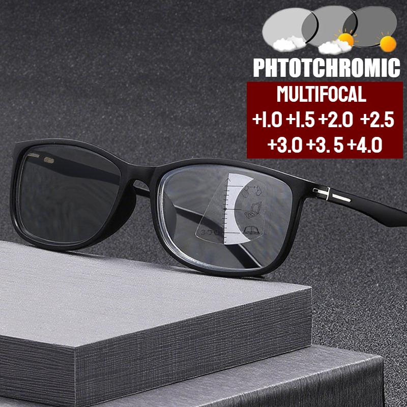 Pochromic Multifocal Reading Glasses Anti Blue Light Far Sight Glasses Business High-definition Presbyopia Eyewear +1.0 ~+4.0
