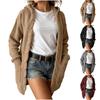 Dames Casual Capuchon Kabelbrei Vest met Zakken, Kleur Losse Pasvorm