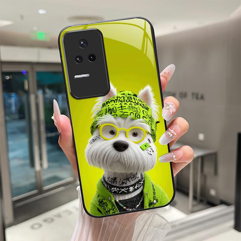 Beautiful Flower Cute Cats Case For Xiaomi Poco F4 5G / Redmi K40S Tempered Glass Phone Case Protective Back Cover Hard Shell