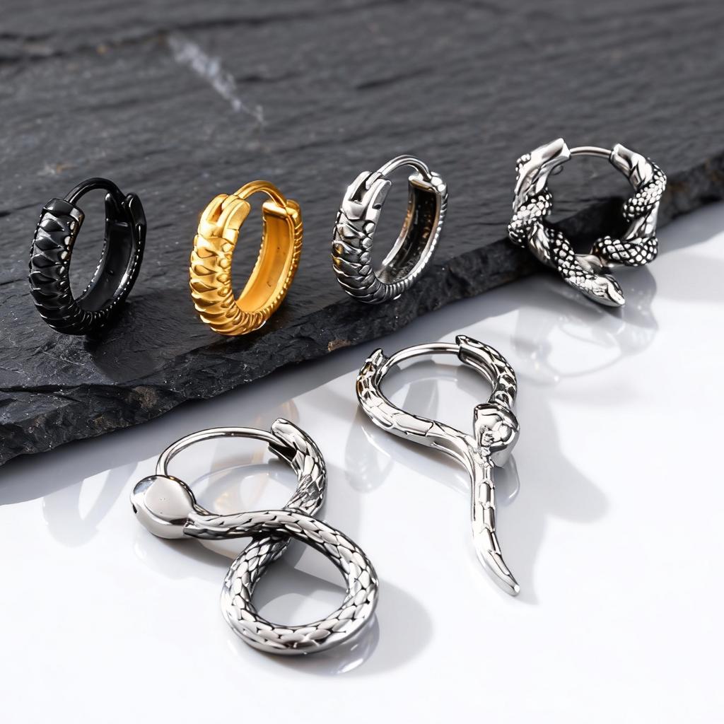 Punk Snake Hoop Earrings for Men,Vintage Waterproof Stainless Steel Sanke Earrings,Gothic Ear Jewelry Gift