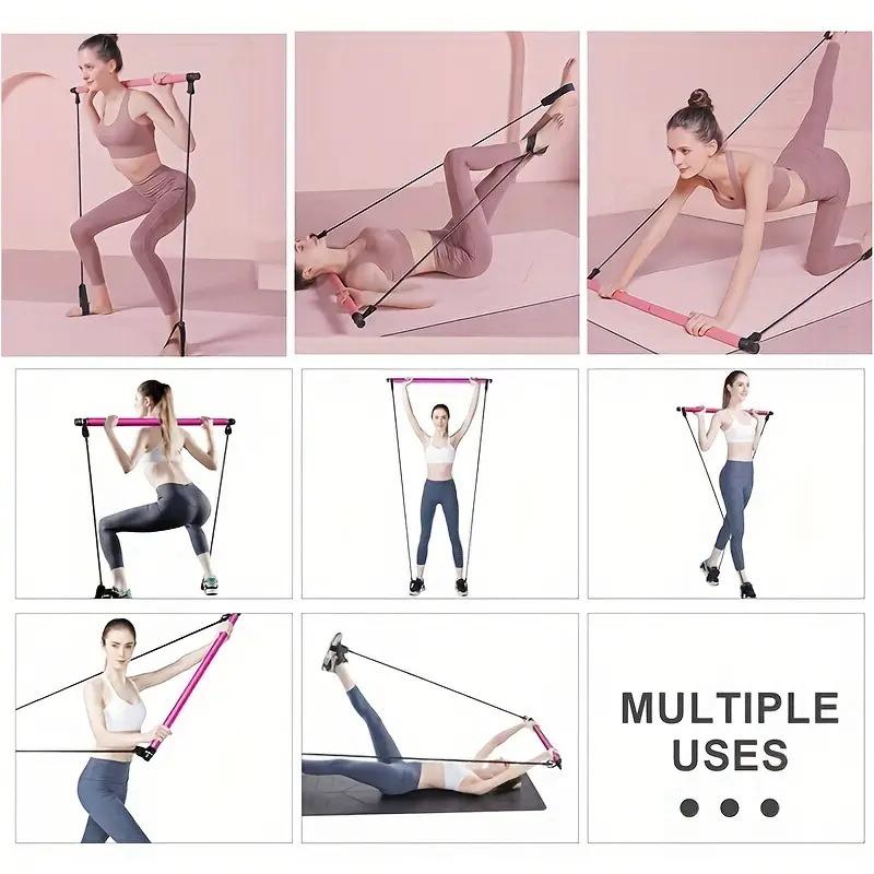 Pilates Bar Kit with Resistance Bands Pilates Bar with Stackable Bands Workout Equipment for Legs Hip Waist and Arm Exercise
