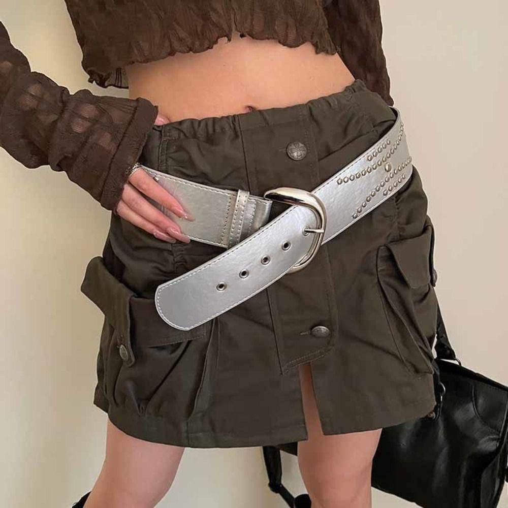 

Y2K Rivet Wide Belt Harajuku Pin Buckle Waistband Fashion Waist Strap For Women
