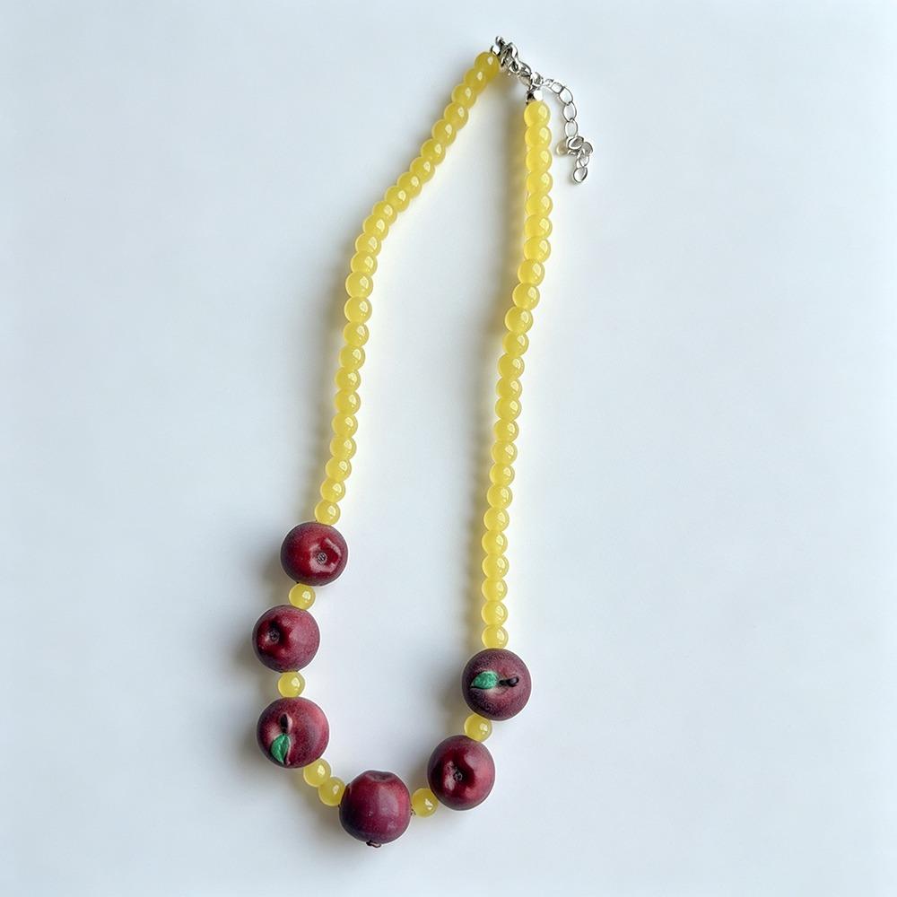 Resin Fruit Charms Fruit Beaded Necklace 3D Beaded Design Glass Beaded Necklace for Girls