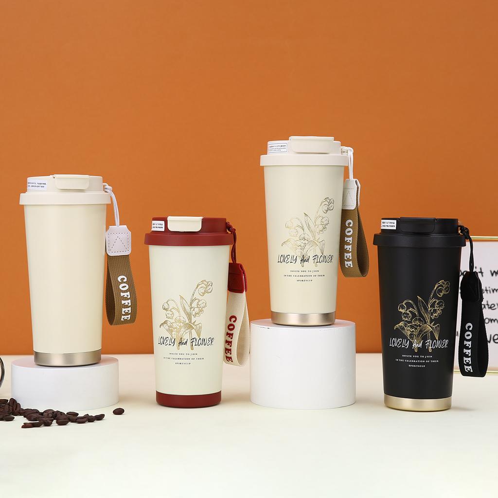 New lily of the valley 316 stainless steel coffee cup ceramic liner thermos cup large capacity high-value gift water cup