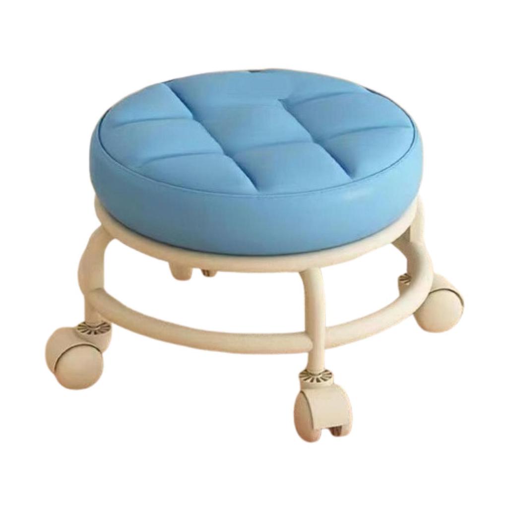Roller Seat Rolling Stool Round Low Height Foot Rest with Wheel PU Leather for Living Room Bedside Porch Salon Pedicure Home