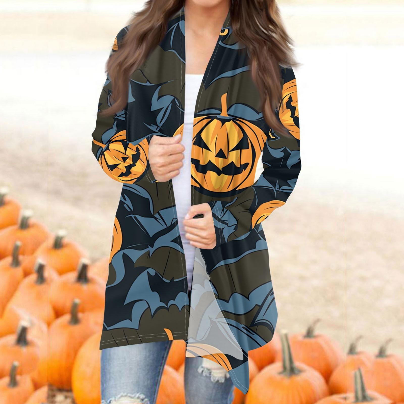 

Женский модный повседневный кардиган средней длины с принтом на Хэллоуин, куртка, пальто XXXL