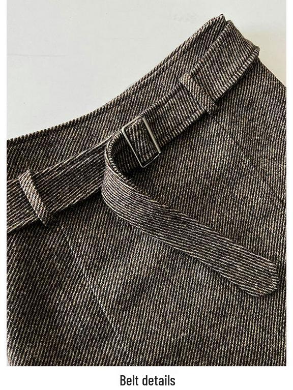 Damen Retro High-Waist Schlankmachender Wollrock mit Gürtel - Winter Vielseitiger Stil (Kurz)