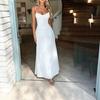 Spring new, European and American women's clothing, elegant solid color splicing suspender slim dress long dress