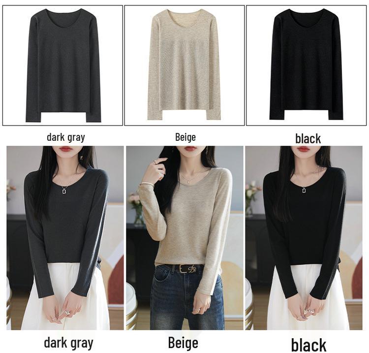 Women's Fine Wool Slimming Crew Neck Long Sleeve Knit Pullover Sweater