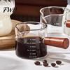 Anti-scalding Coffee Cup Milk Pitcher with Wooden Handle Mini Glass Creamer Food Grade for Espresso Small Sauce Dipping Bowl Measuring Scale Condiment