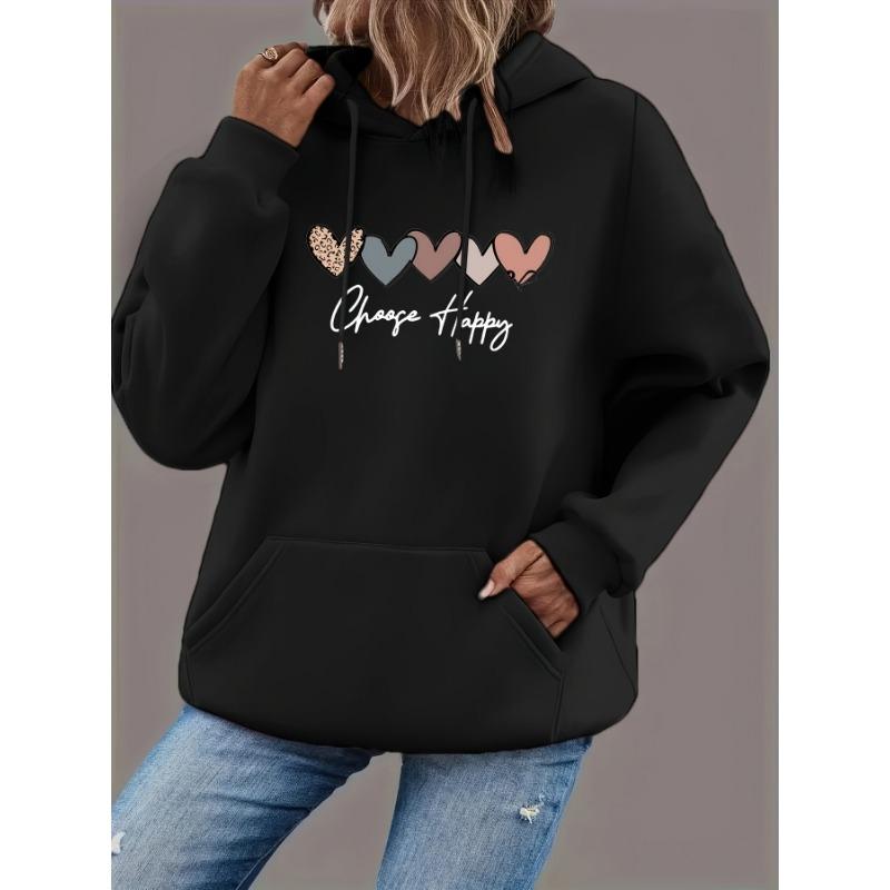 Autumn Winter Loose Size Women'S Sweatshirt, Printed Pullover,Casual Long Sleeve with Pockets And Drawstring Hood