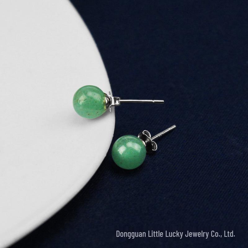 Jade Angel 925 Sterling Silver Aventurine Stud Earrings for Women - 6MM Round Bead Fashion Earrings