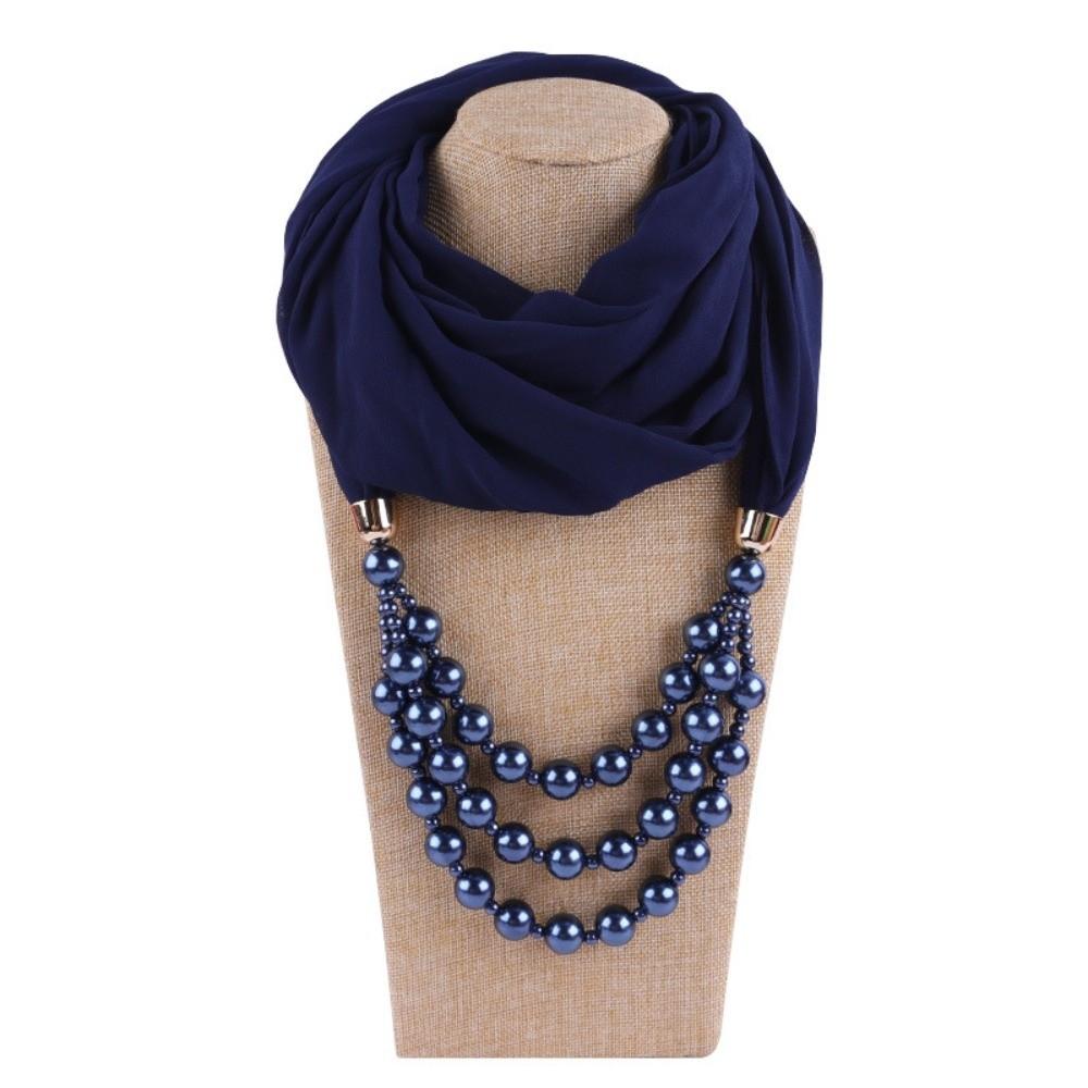 Chiffon Scarf Necklace Jewelry Two-in-one Chiffon Head Wrap Pearl Pendant Hijab Performance Style 2