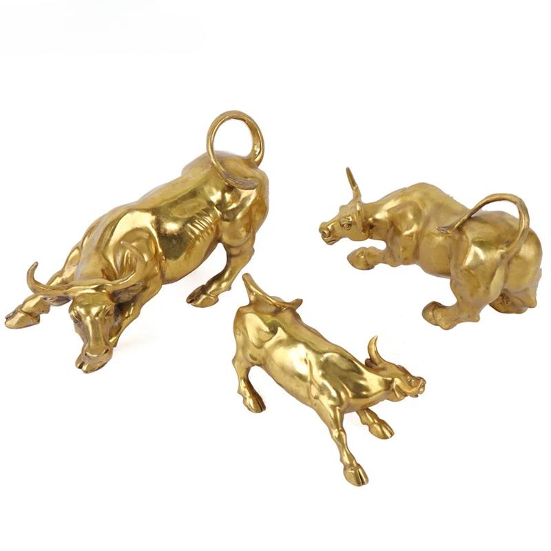 Wall Street Copper Bull Statue – Golden Charging Bull Figurine for Home & Office Decor, Luck and Success Gift