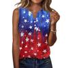 Women Sleeveless V Neck Button Front Casual Top with Star Print Pattern Relaxed Fit for Everyday Wear