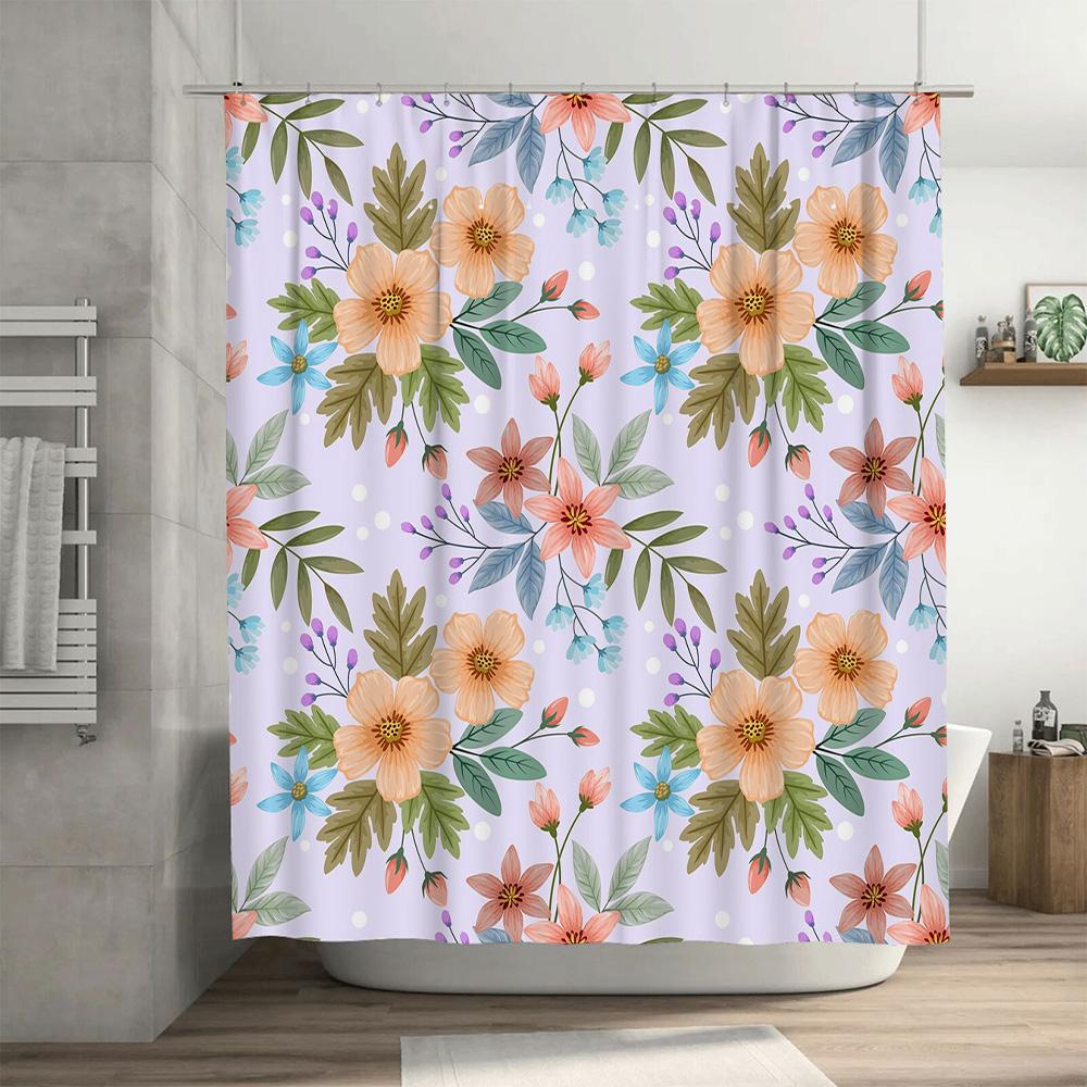 Floral Print Shower Curtain Home Decor Bath Waterproof Fabric Pink Floral Design For Bathroom Window Treatment In White Pastel C