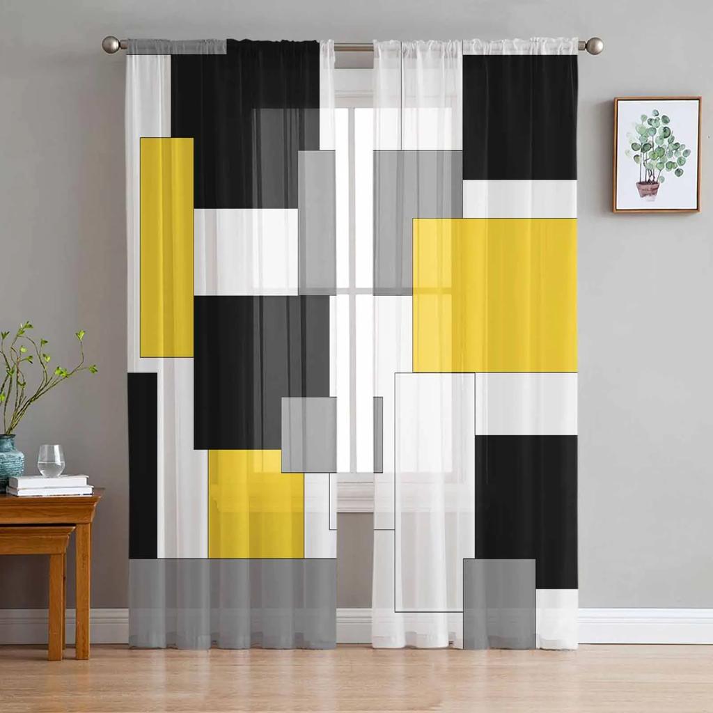 Geometrische Figuren Himmelblau Abstrakte Gardinen für Wohnzimmer Dekoration Fenster Vorhang Küche Tüll Voile Organza Vorhänge