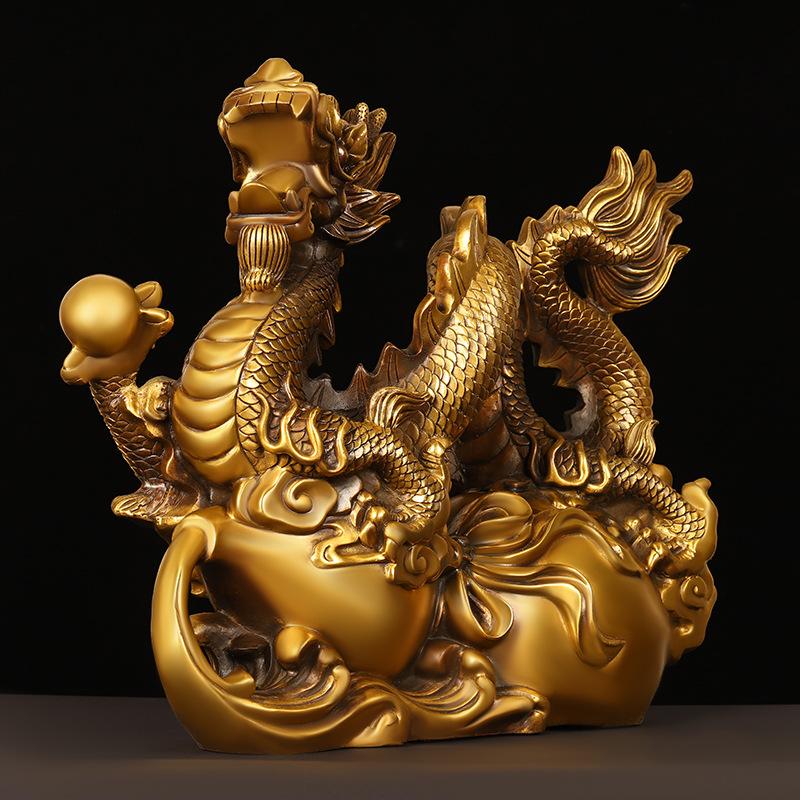 Ornament All Copper Zodiac Fu Lu Gourd Dragon Mythical Beast Large Home Office Desktop Decoration