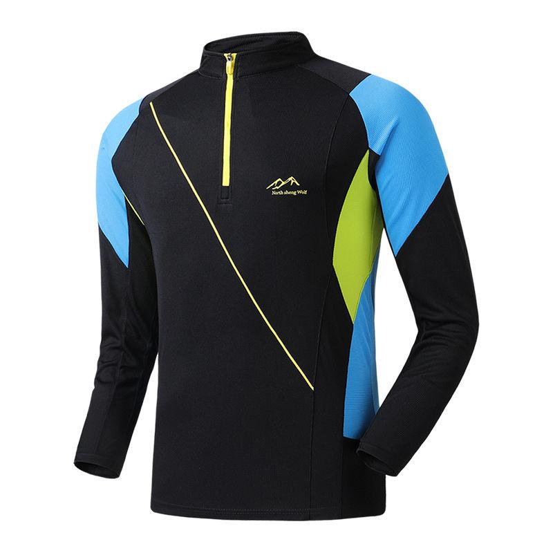 

Мужская футболка для активного отдыха, быстросохнущая, для альпинизма, эластичная, дышащая, со стойкой, на половину молнии, осенний топ с длинным рукавом L чёрный