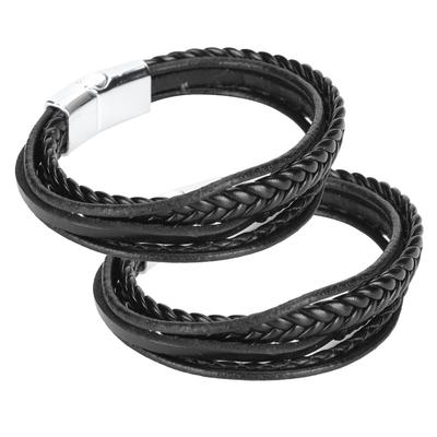 2 Bucăți Brățară din Piele PU Împletită cu Cataramă Magnetică DIY HandMade Manșetă de Încheietură Vintage Bijuterii(Buton Aliat Alb Negru